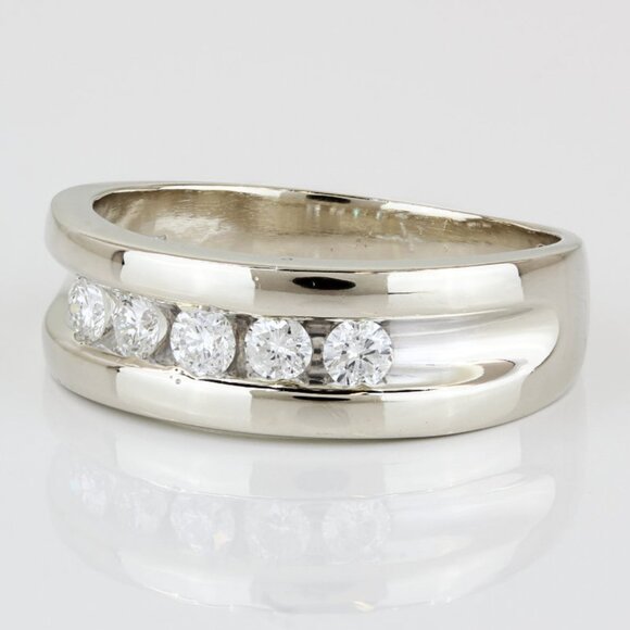 14k White Gold Half Carat Diamond Men's Wedding Band Anniversary Ring - Picture 3 of 8